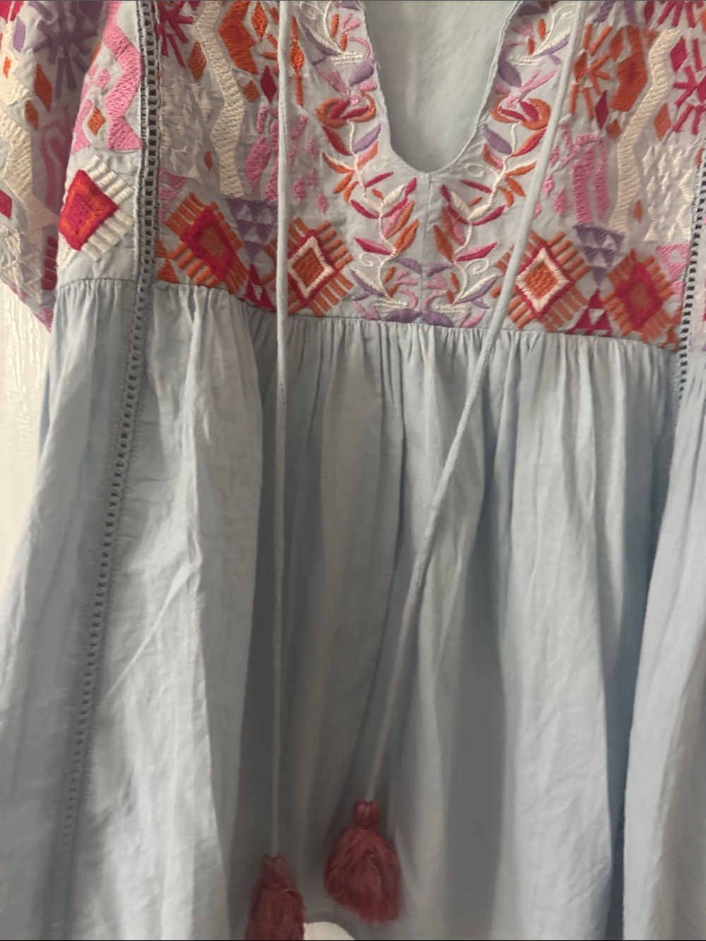 THML Light Blue Embroidered Boho Top with Pink & Orange Accents - Picture 6 of 7